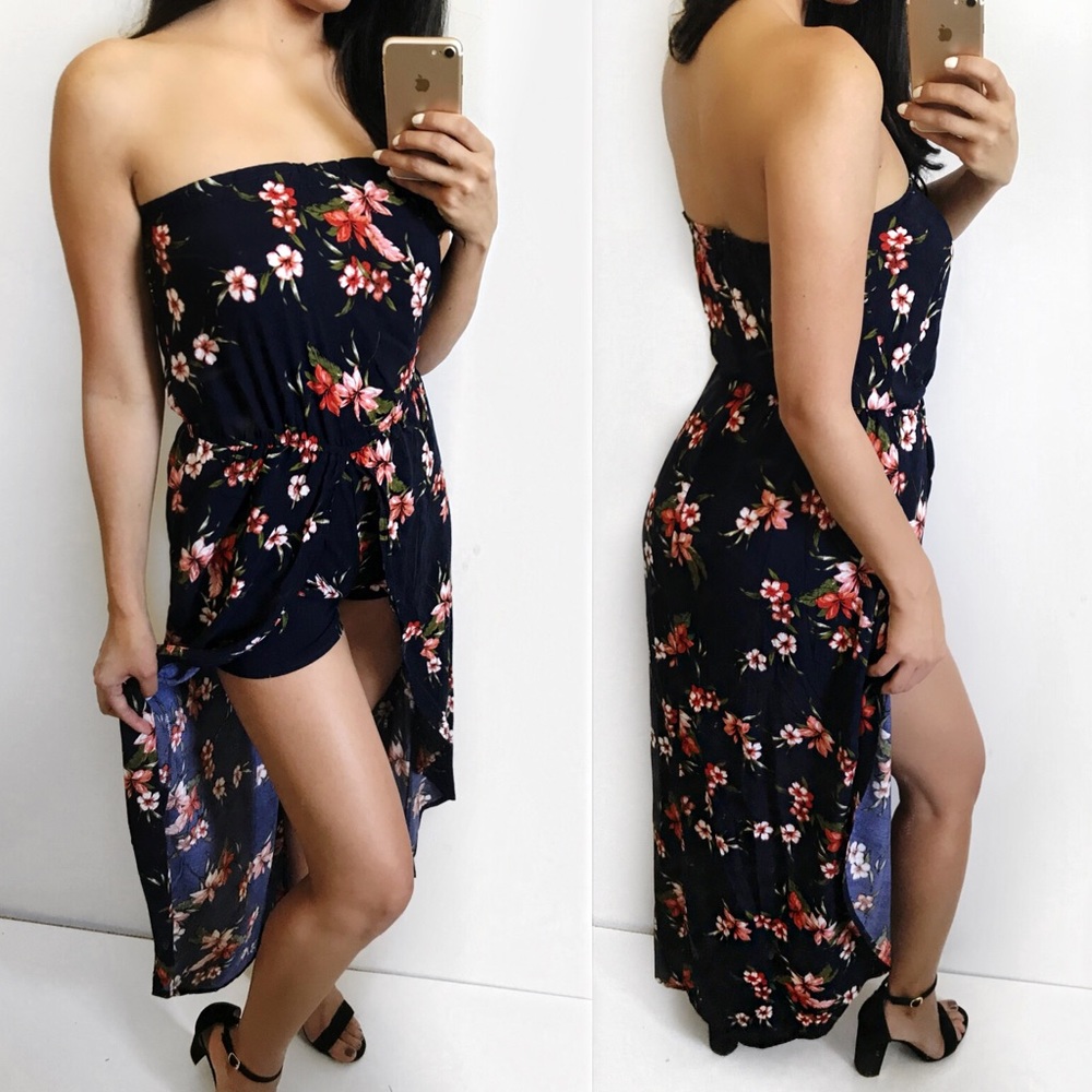 Serena Navy Blue Floral Maxi Dress/Romper